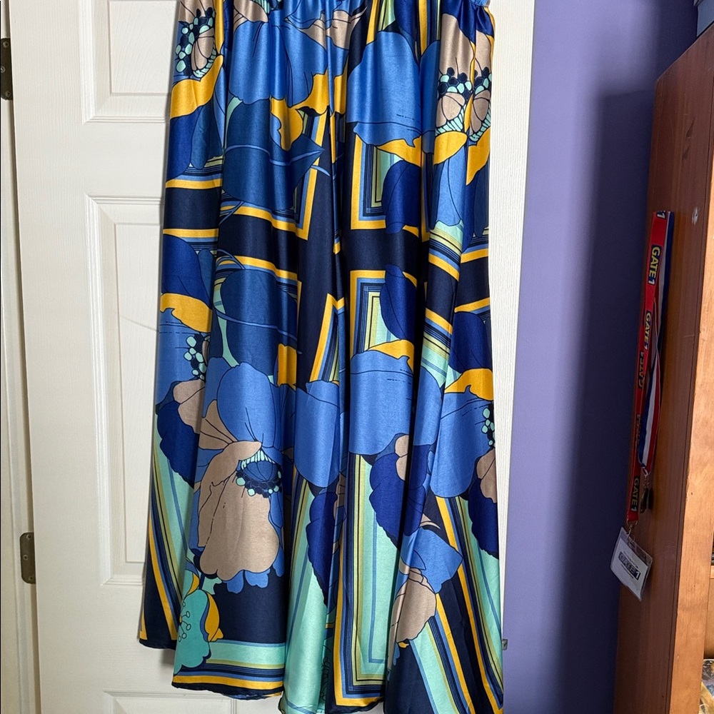 Ashley Stewart Blue and Yellow High Low Skirt